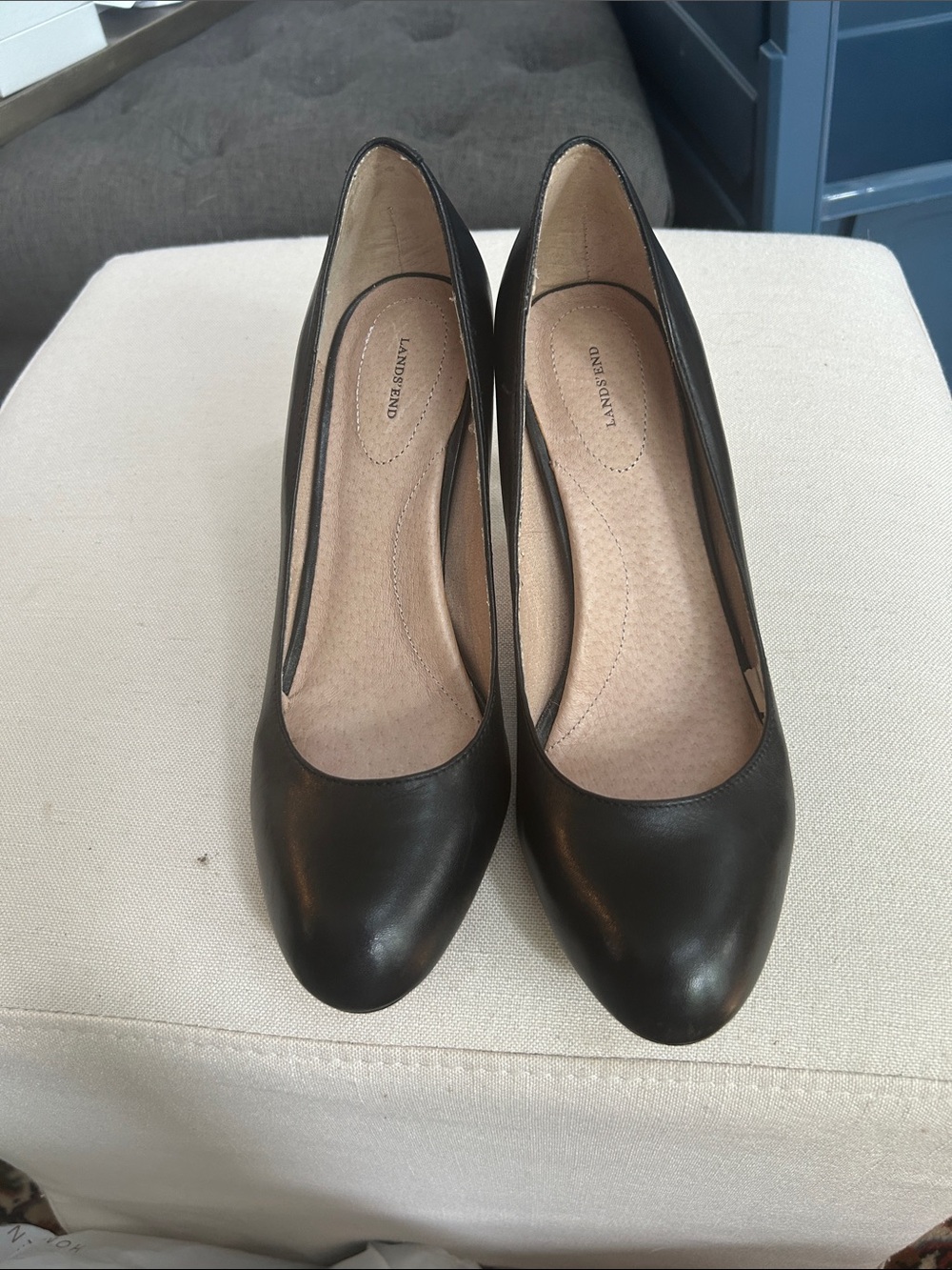 Lands' End Black Round-Toe Leather-Look Pumps